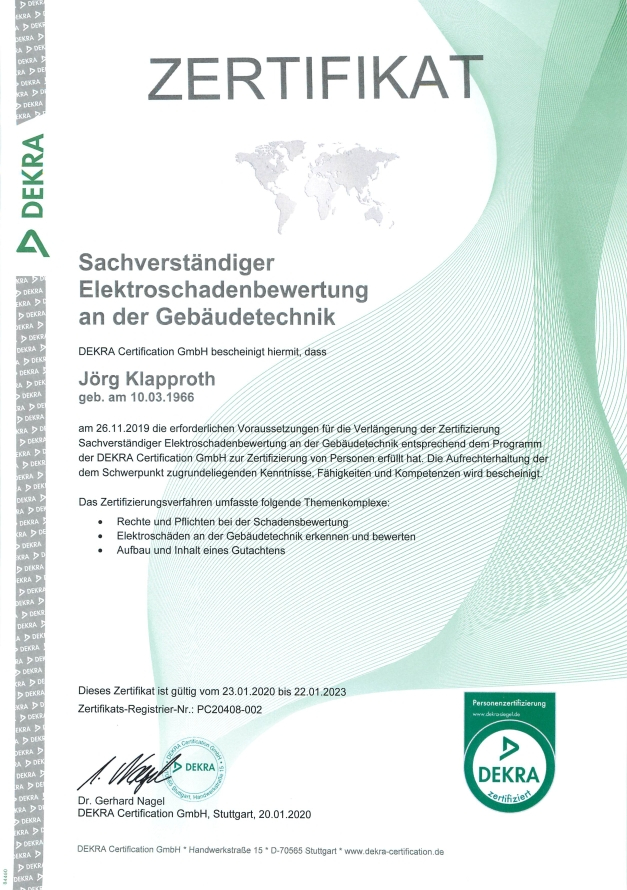 Klapproth engineering GmbH Gleichen Göttingen Dekra Sachverständiger